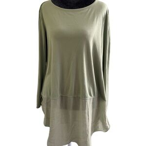 Eileen Fisher Bateau Sage Green Silk Sheer-Bottom Tunic | Size Small